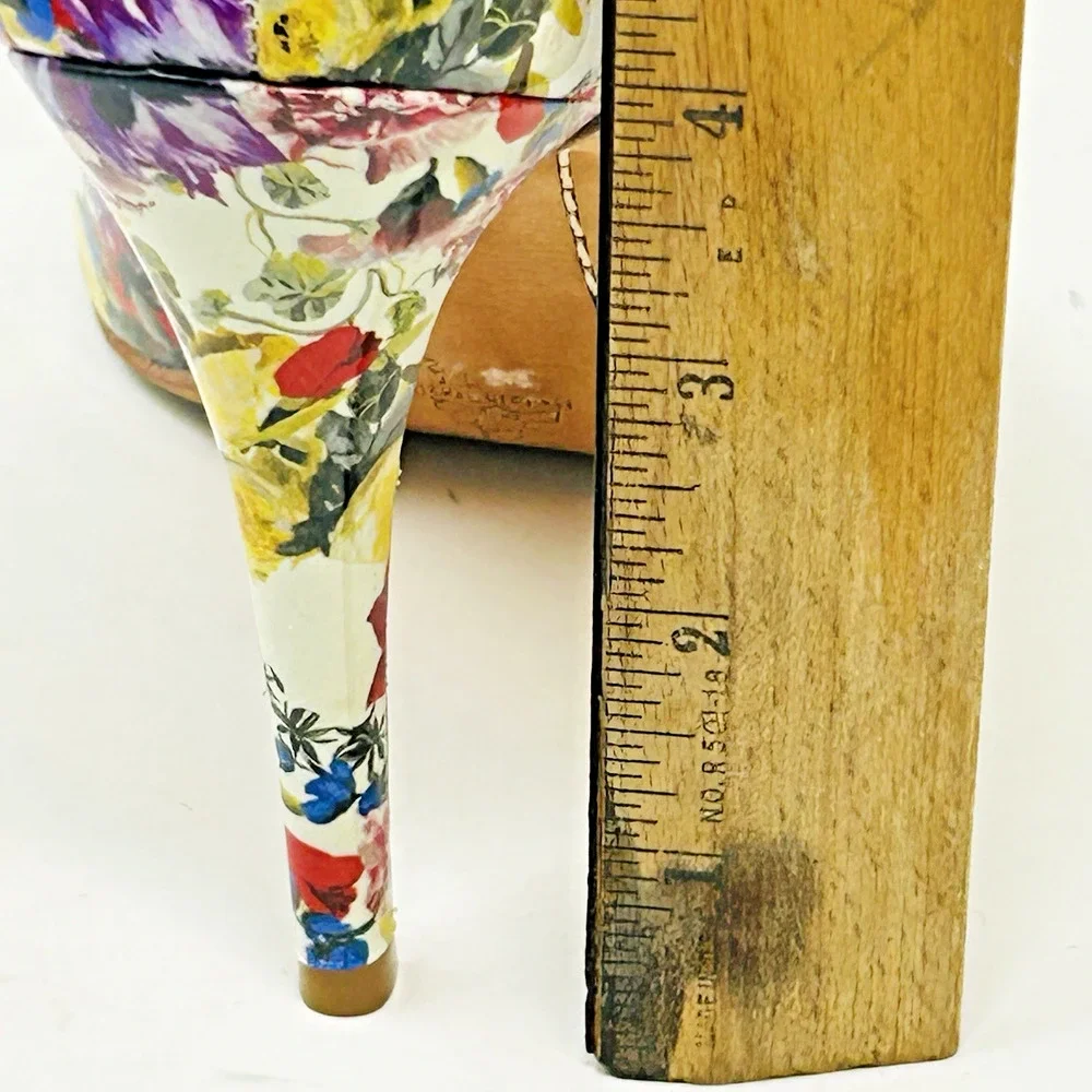 Alice + Olivia Floral Pumps‎ Patent Leather Pointy Toe Stiletto Heels 38.5